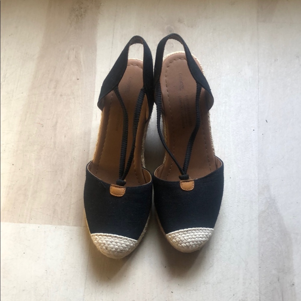 George Black and Tan Espadrille Shoes with Slingback Design